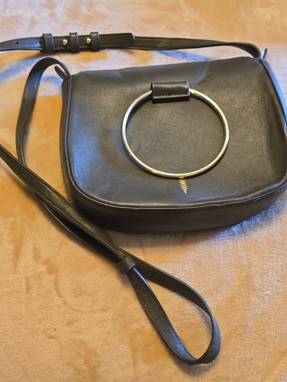 Grey/slate  THACKER Leather Crossbody Bag with Gold Ring Detail